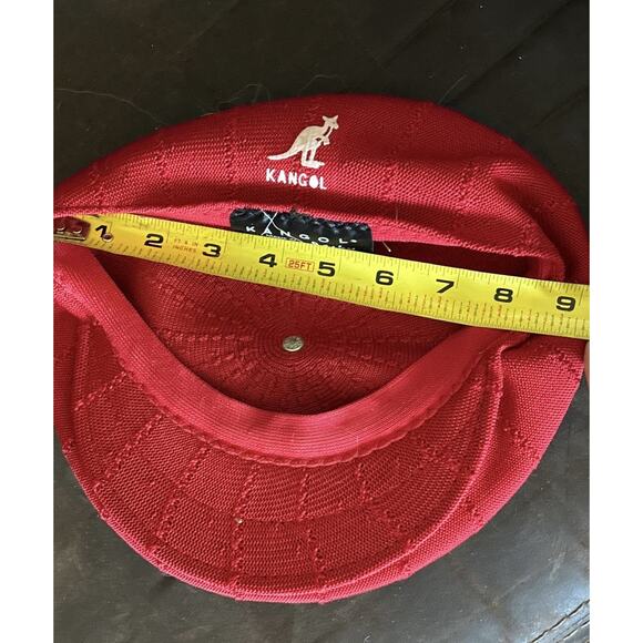 Vtg Kangol Design Red Knit Sz M Newsboy Knitted Ventair Flat Cap Logo Stretch - Picture 5 of 5